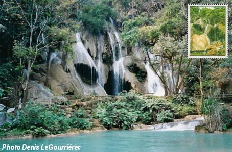 waterfall luang phrabang stamp